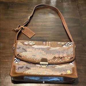 Vintage 70’s French Company Luggage Countryside & Unicorn Tapestry/Suede bag